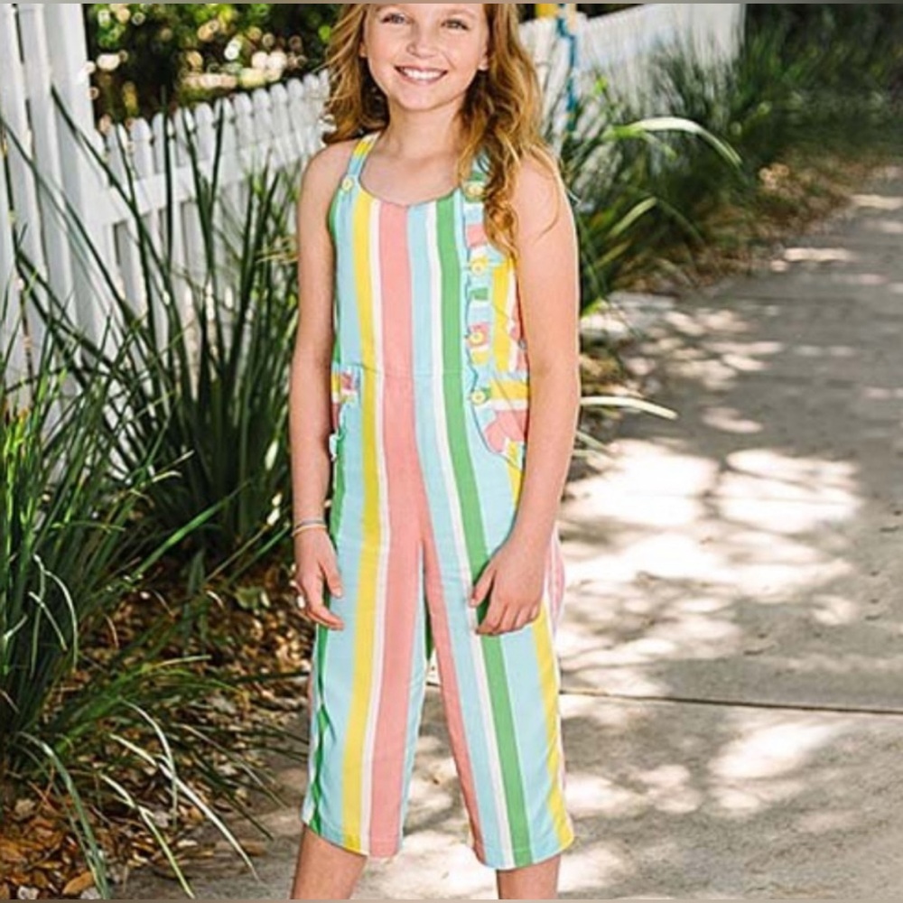 Matilda Jane Girls' Multicolor Striped Crop Jumpsuit Romper Overalls - Kids